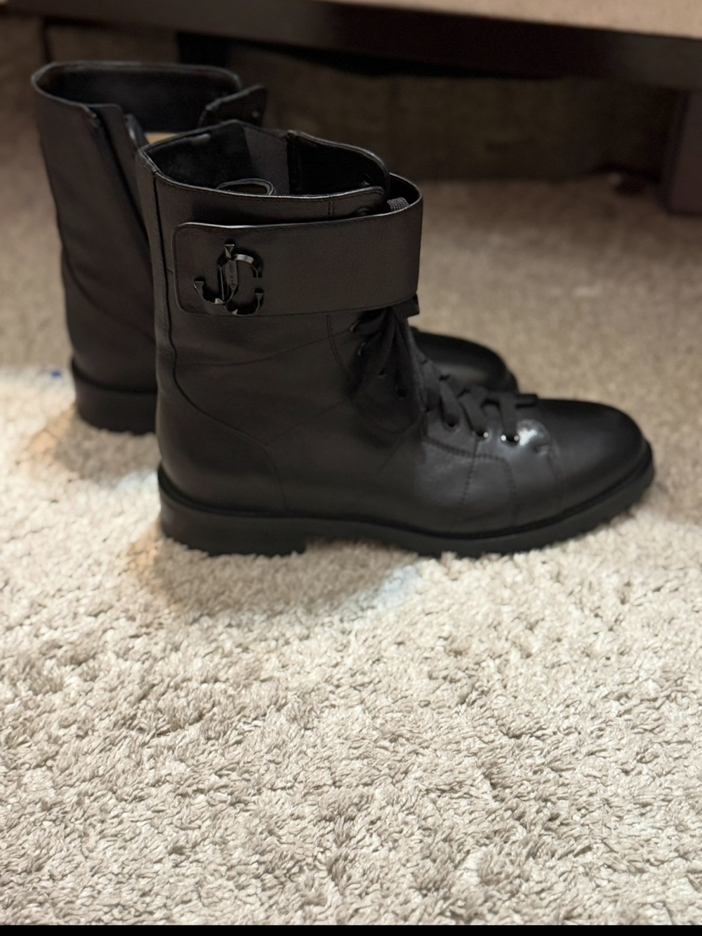 Jimmy Choo Women's Black Lace-Up Combat Boots with Fold-Over Cuff - Picture 10 of 15